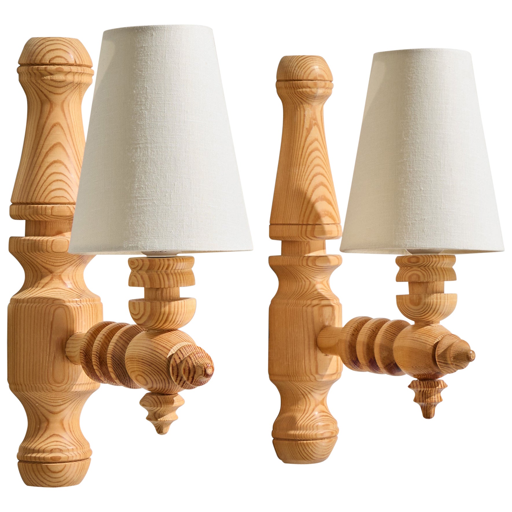 Schwedischer Designer, Wall Lights, Kiefer, Stoff, Schweden, 1970er