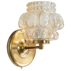 Helena Tynell Attribution, Wandleuchte, Messing, Glas, Schweden, 1960er Jahre