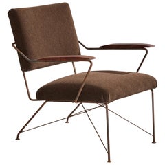 Diseñador brasileño, Silla de salón, Hierro, Madera, Terciopelo, Brasil, Años 50