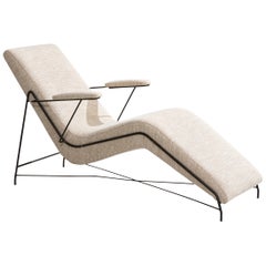 Brazilian Designer, Chaise Longue, Iron, Fabric, Brazil, 1950s