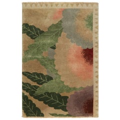 Campione di tappeto cinese Art Deco di Rug & Kilim, marrone con motivi floreali colorati