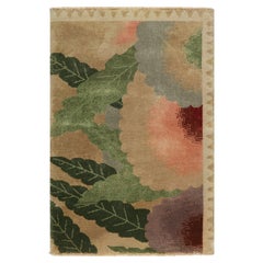 Rug & Kilim's Chinese Art Deco Rug Sample, Brown with Colorful Floral Patterns (échantillon de tapis chinois Art déco, Brown avec motifs floraux colorés)