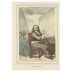 Bartholomeus van der Helst Seated at the Easel – 19th-Century Lithograph