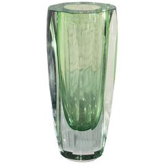 Vintage MCM Murano Sommerso Green Faceted Vase Style of Flavio Poli for Seguso