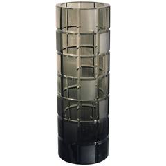 Vintage Smoke Grey Glass Cylindrical Vase, Orrefors Legend Square Style