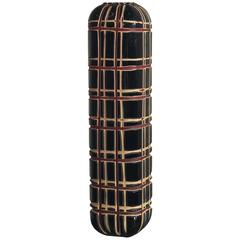 Mold Blown Glass Vase Black Cut to Tan and Red