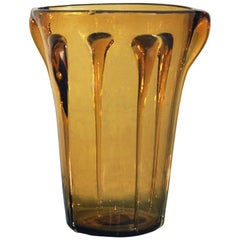 Retro Amber Art Glass Vase in the Style of Empoli Glass