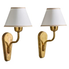 Fog & Mørup, Wall Lights, Messing, Stoff, Dänemark, 1950er Jahre