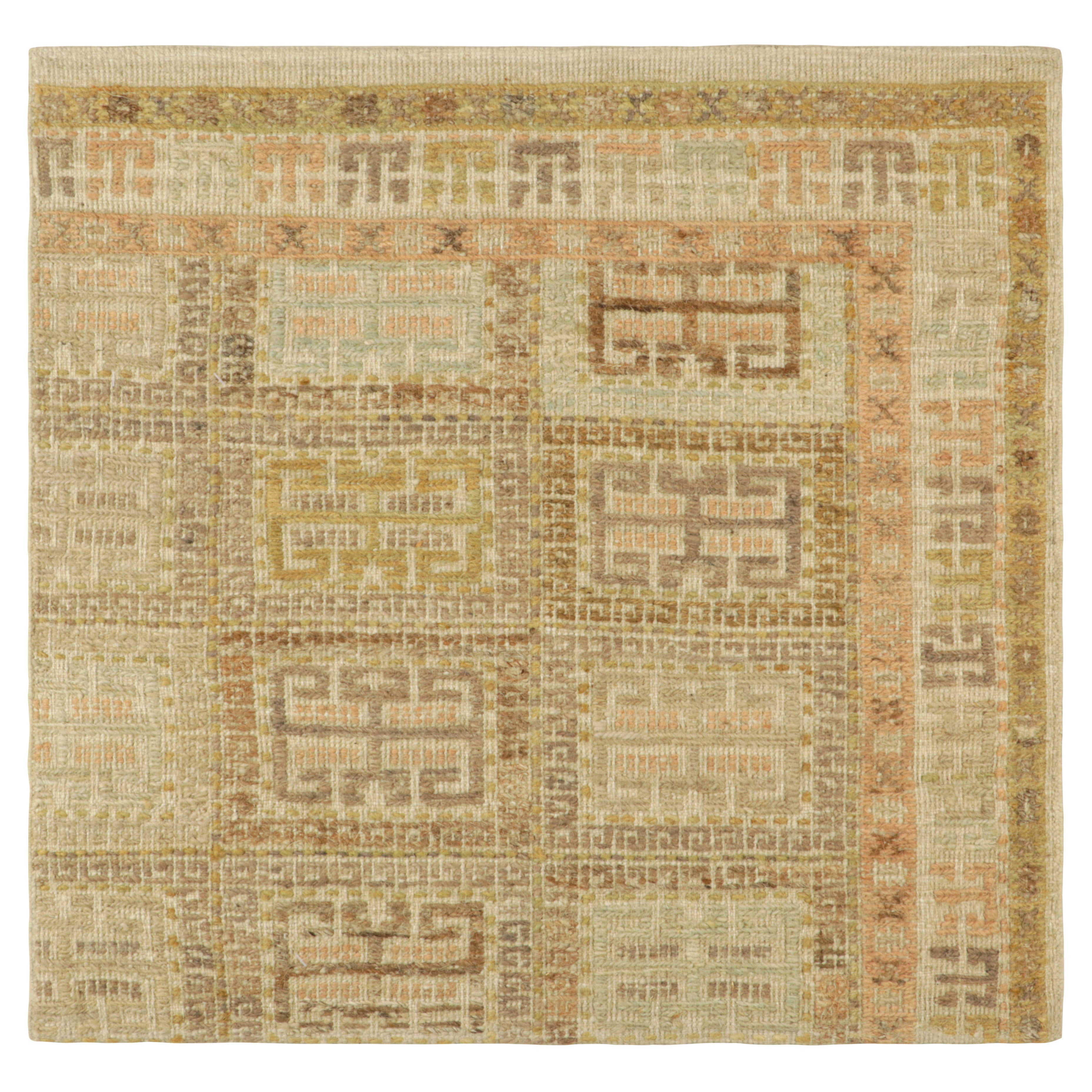 Rug & Kilim’s Custom Rug Sample, with Beige and Green Geometric Patterns