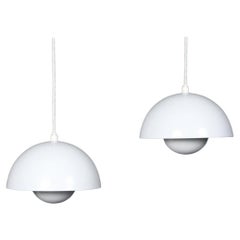 Verner Panton Pair of First Edition Enamel Flowerpot Pendants by Louis Poulsen
