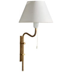 Bergboms, Wall Light, Brass, Fabric, Sweden, 1970s