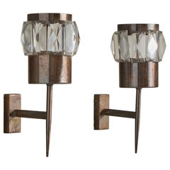 Stilnovo, appliques, verre, laiton, Italie années 1950