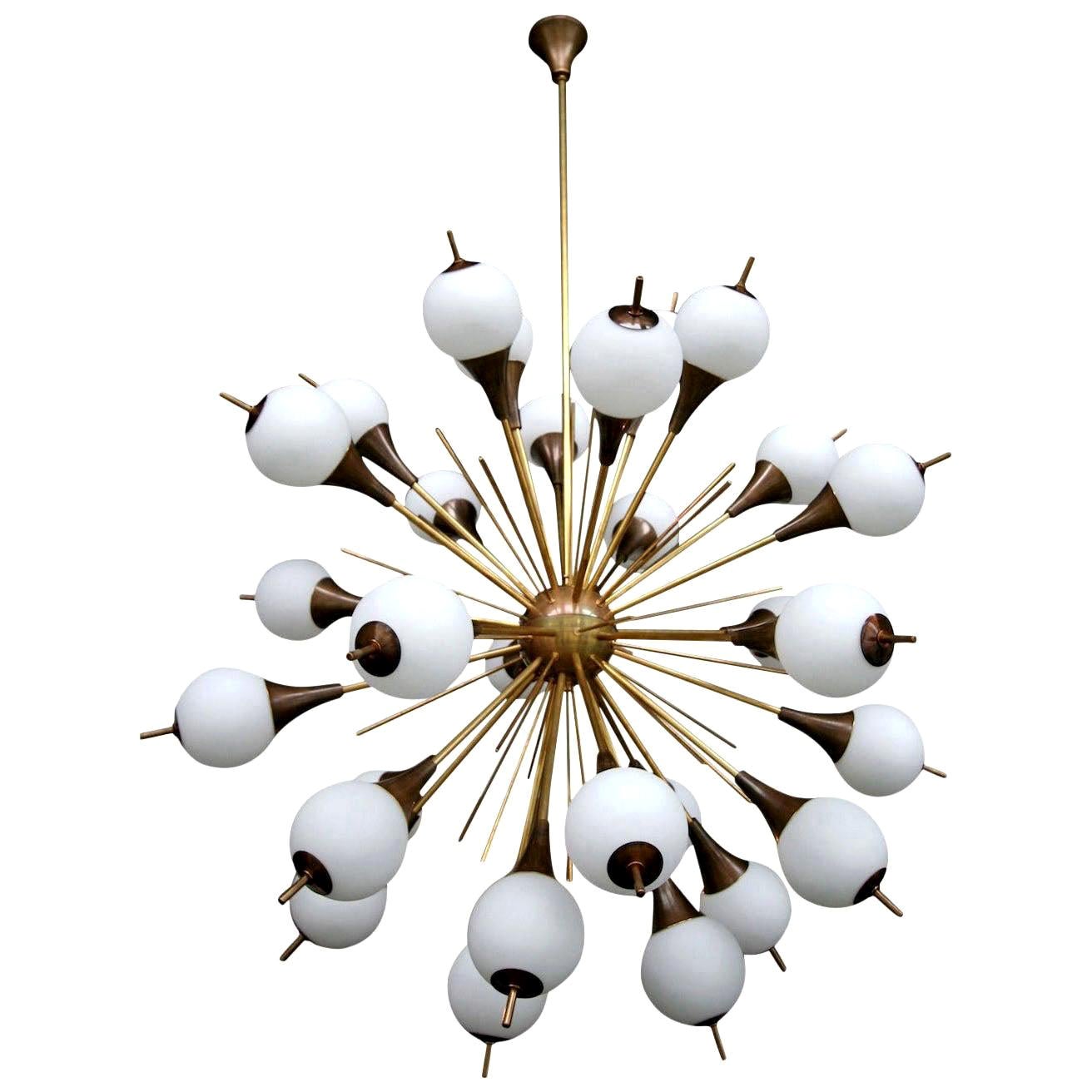 Brass Sputnik Chandelier with White Balls