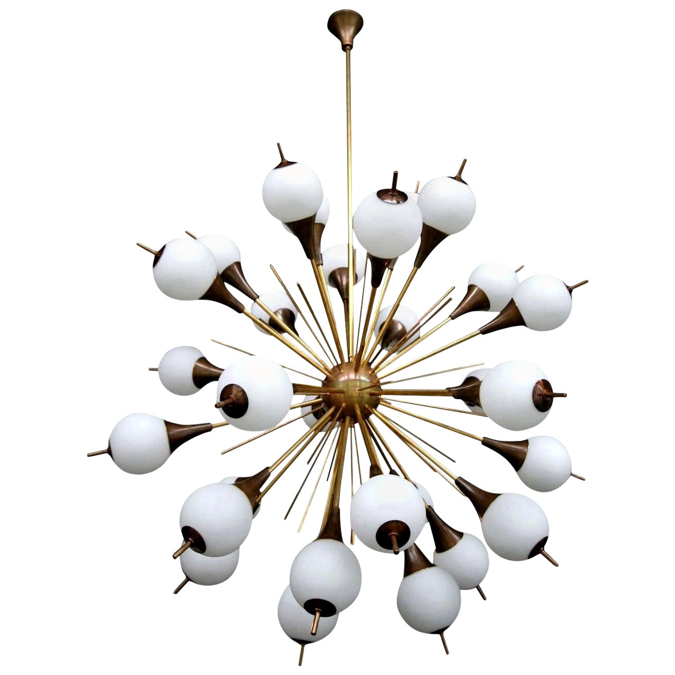 Brass Sputnik Chandelier with White Balls For Sale