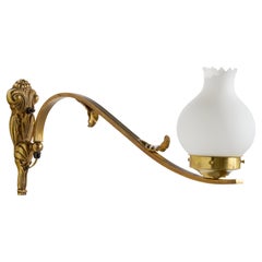 French Designer, Wall Light, Brass, Glass, France, 1950s