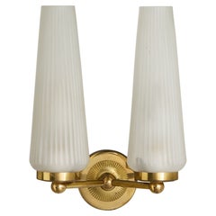 French Designer, Wall Light, Brass, Glass, France, 1950s