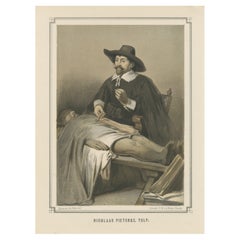Nicolaas Tulp Performing a Dissection – 19th-Century Hand-Colored Lithograph