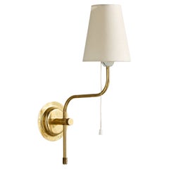 Swedish Designer, Wall Light, Brass, Fabric, Sweden, 1980s