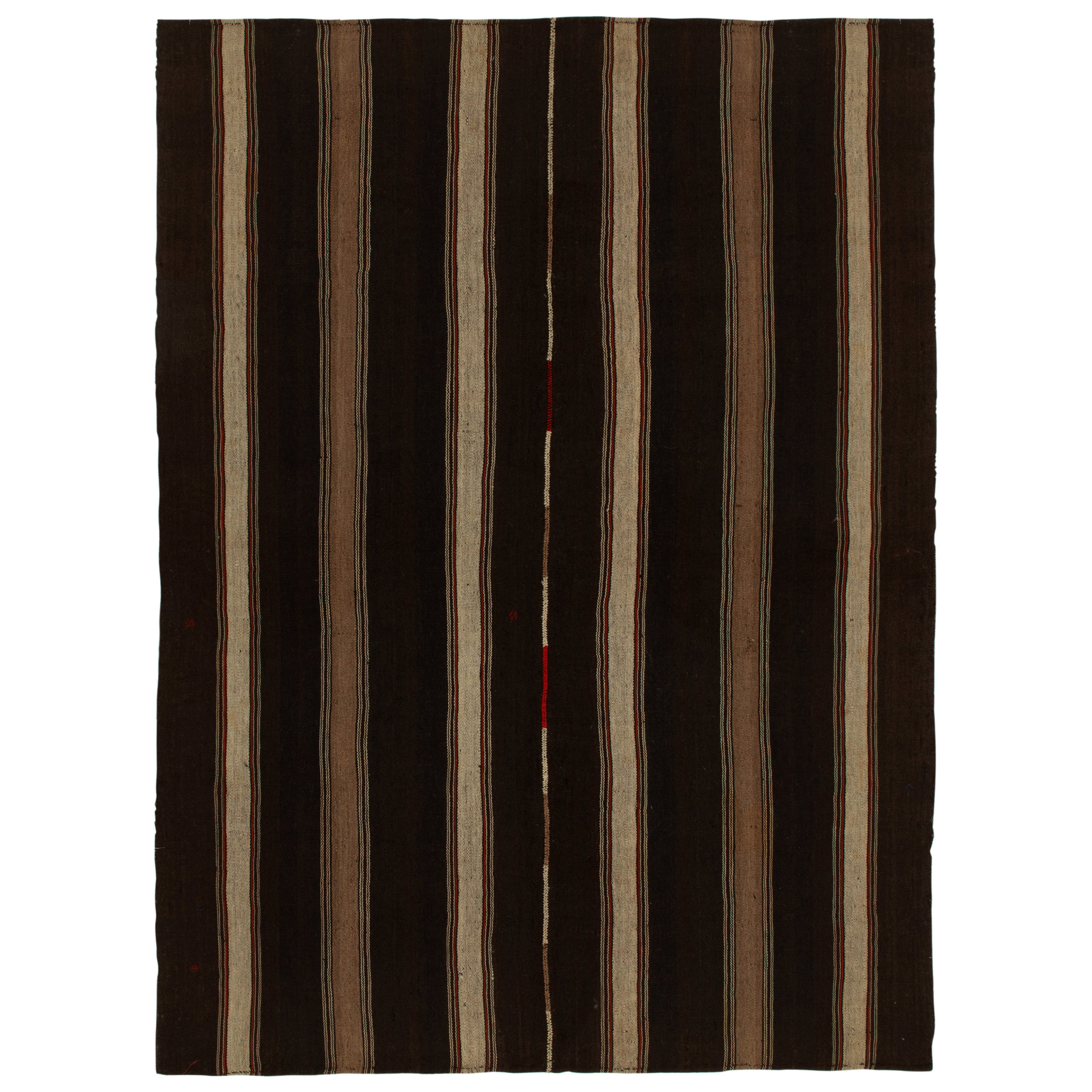 Türkischer Kilim-Teppich in Beige-Braun mit Streifenmustern von Rug & Kilim