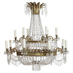 Italian Neoclassical Period Brass & Glass 14-Light Chandelier, 1st quarter 19thc