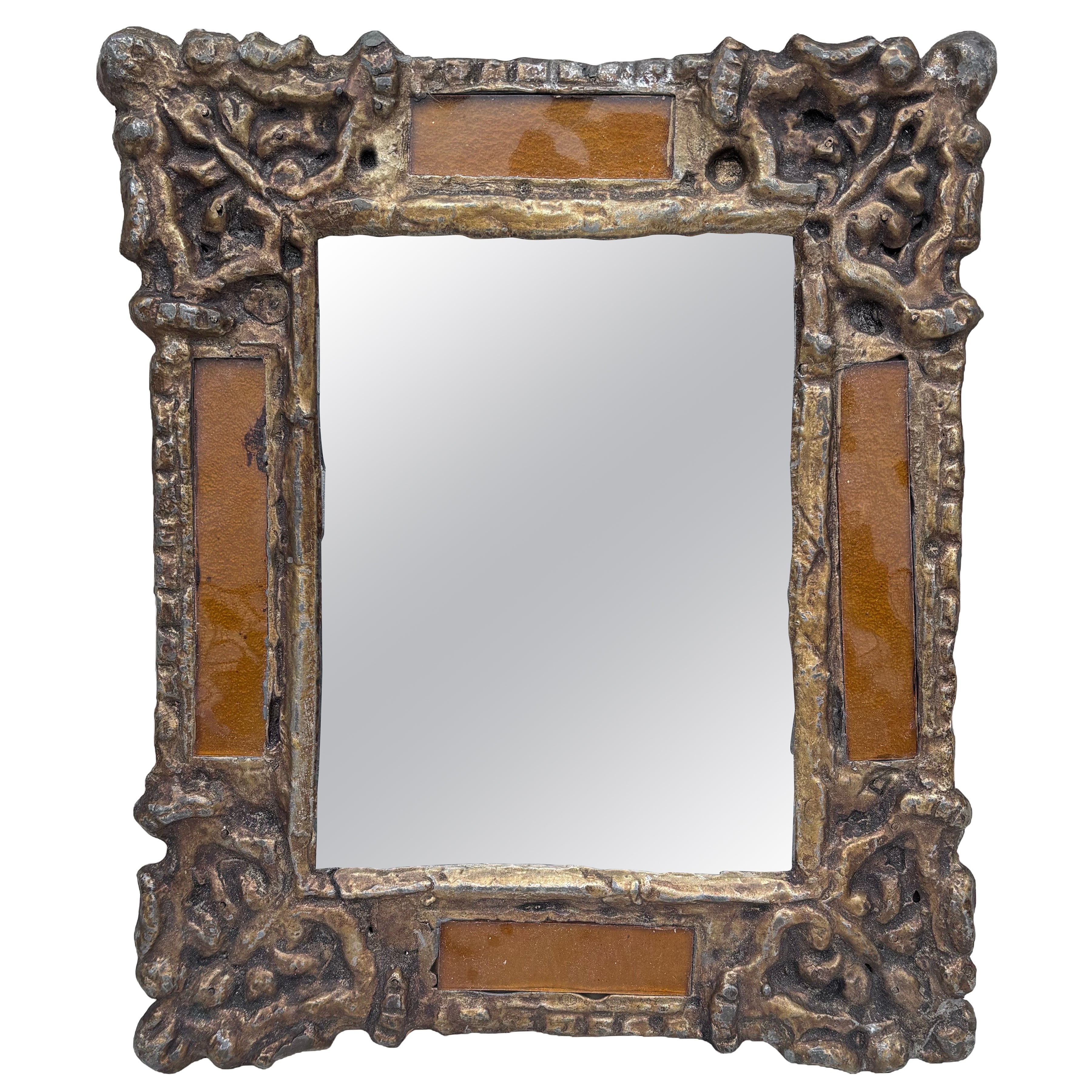 French Mid-Century Rectangular Ceramic Mirror Louis XIV