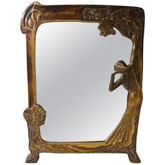 Lady of the Lake Antique Art Nouveau Bronze Mirror Circa 1930