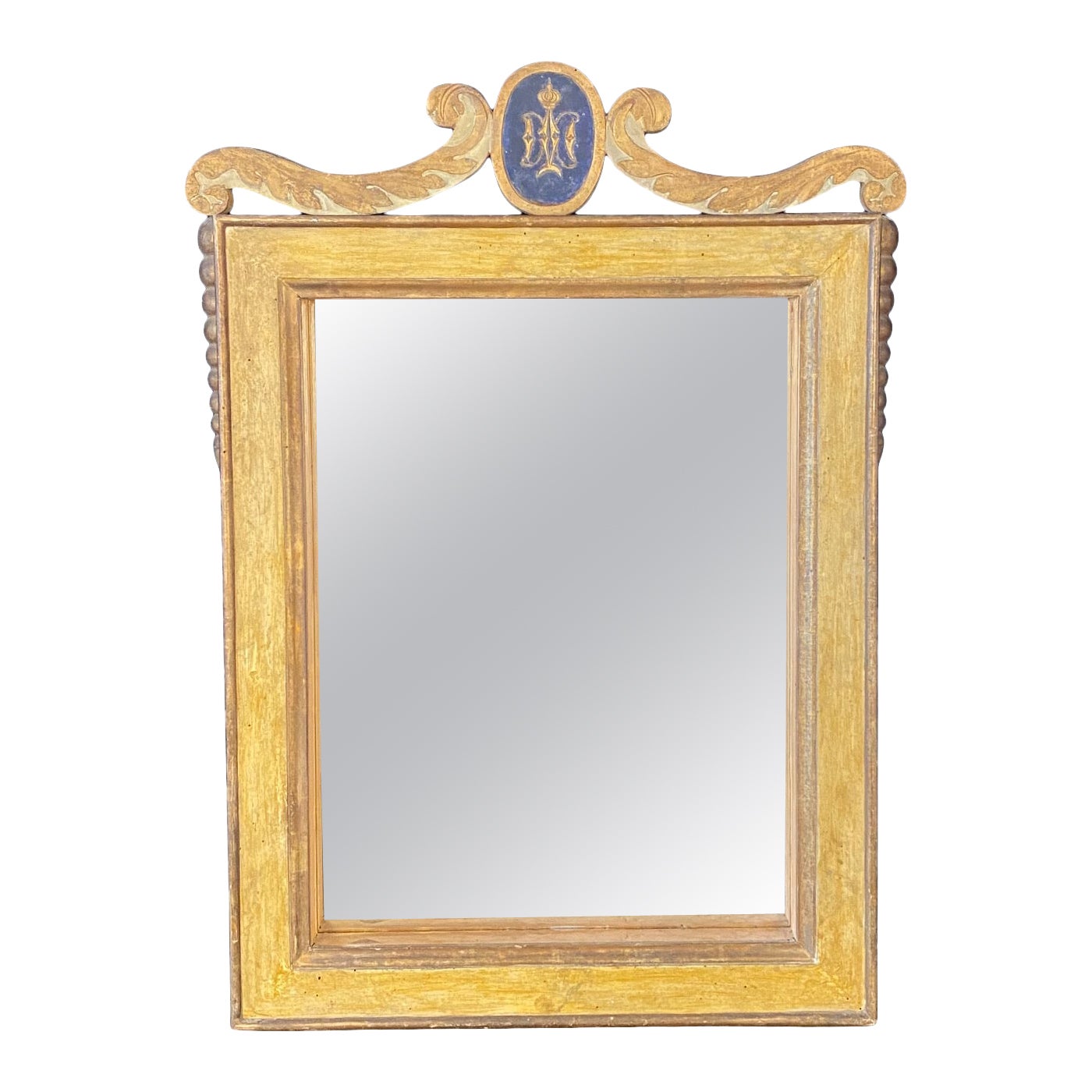 Specchio francese del XIX secolo con pittura dorata originale e stemma Regency