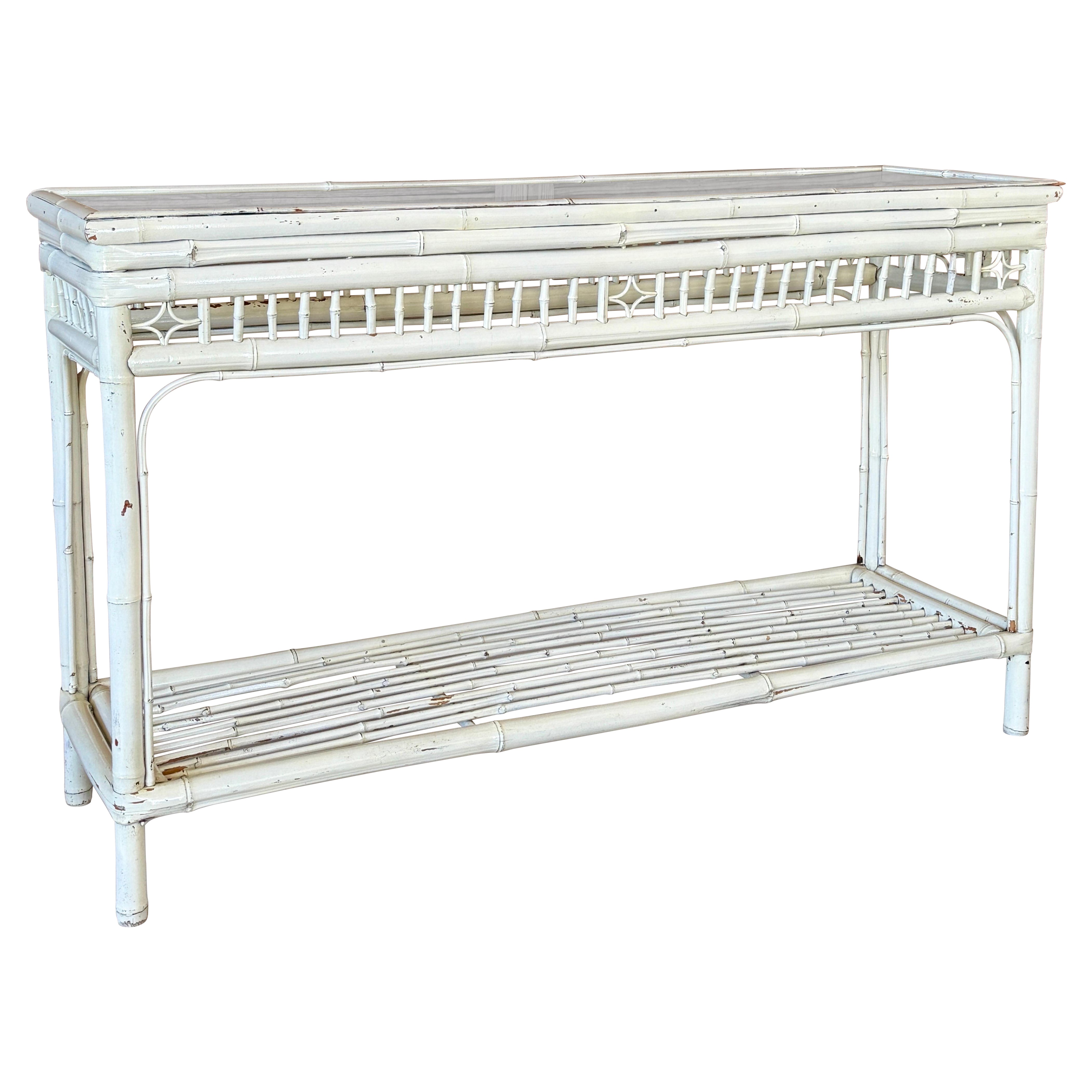 Vintage Coastal Brighton Pavilion Stil bemalt Bambus Konsolentisch