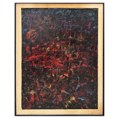 1962 Large Mid-century Abstract Oil Painting, Stanley Landsman  "Raven"