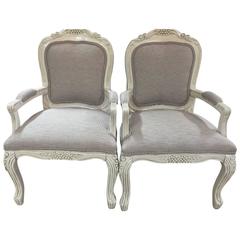 Pair of Vintage Fauteuil Chairs with Holly Hunt Upholstery