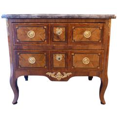 French Provencal Transition Period Olive Wood Veneer Marble-Top Small Commode