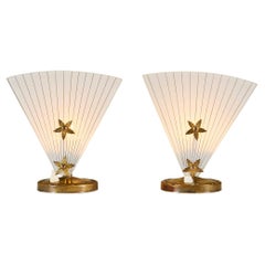 1960s small Italian glass and brass star table lamps