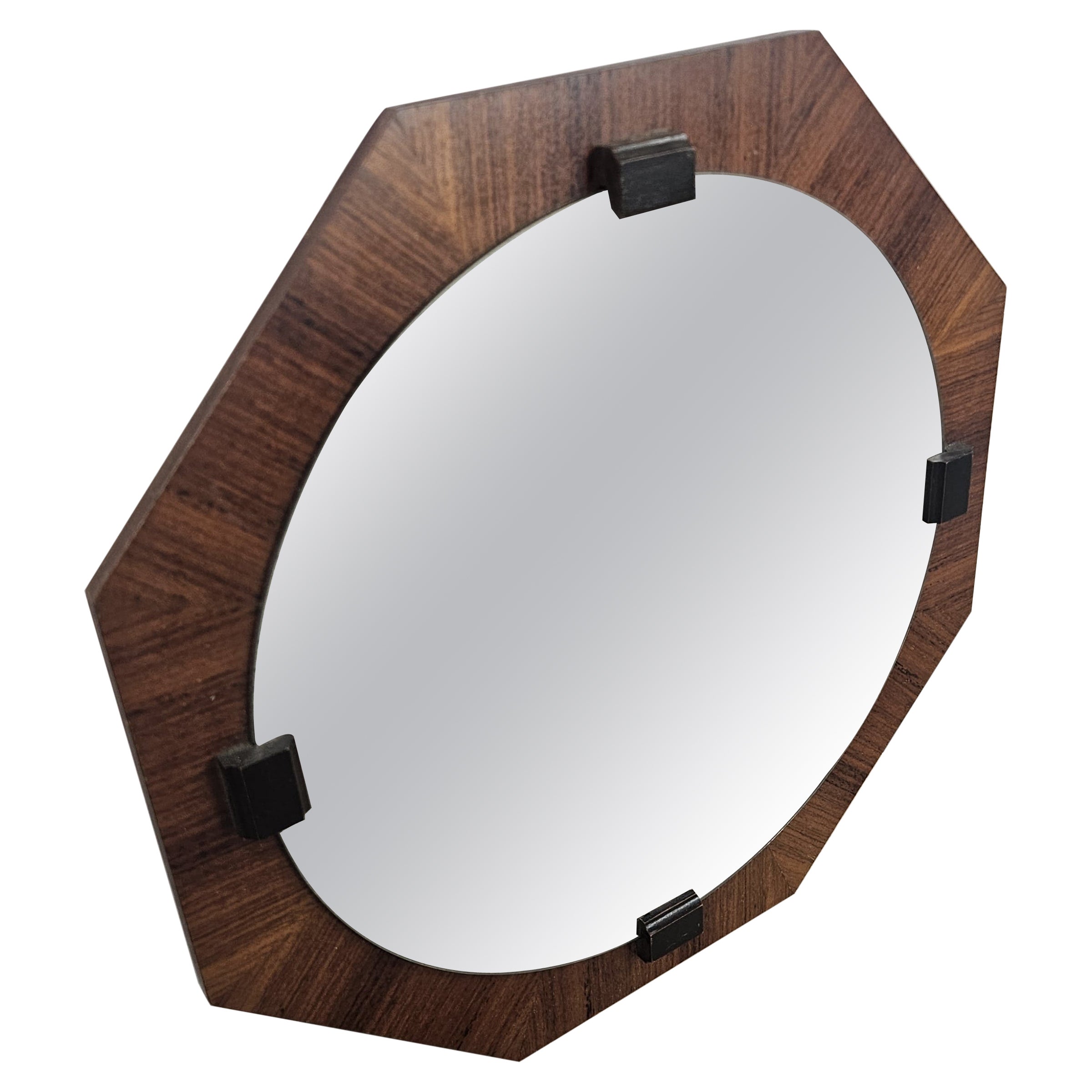1970s teak octagonal mirror