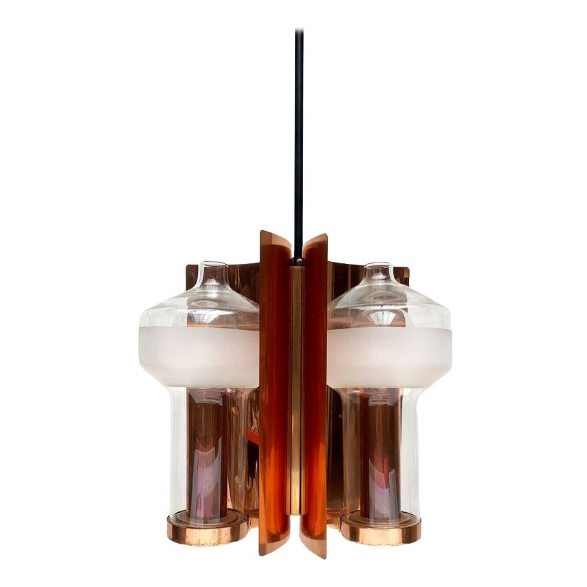 Mid-Century German Glass and Copper Pendant Lamp from Cosack, 1960s