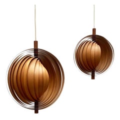 Vintage Set of 2 Mid-Century Moon Lamps in Teak Wood, 1960s