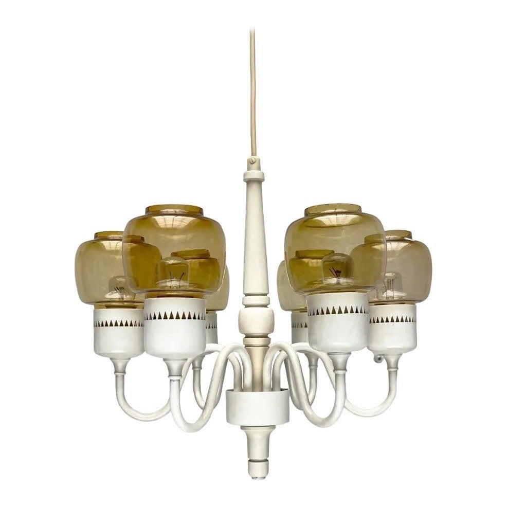 Lampadario svedese T526 di metà secolo con vetri color ambra di Hans-Agne, anni '60