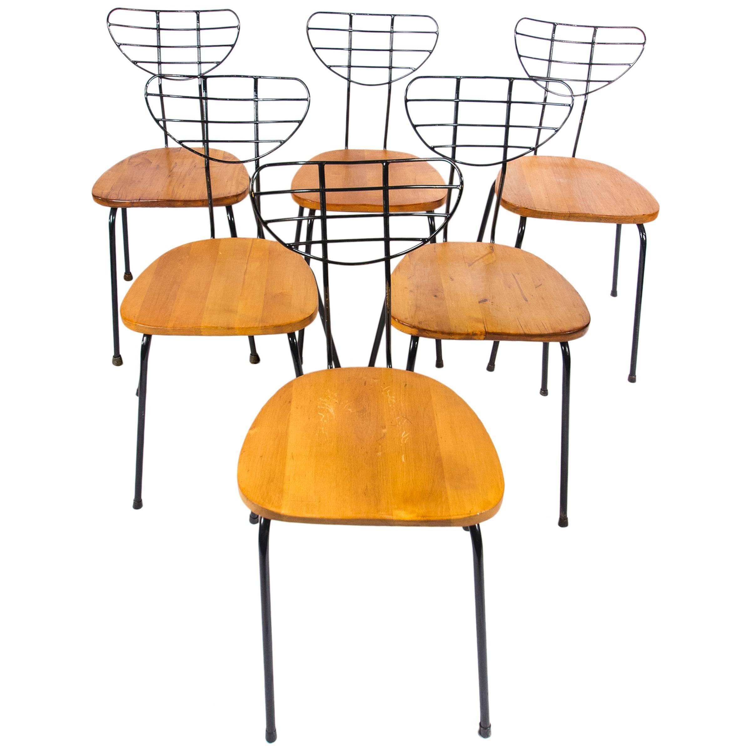 Set of Six Radar Chairs by Willy Van Der Meeren for Tubax, Belgium, 1950s For Sale