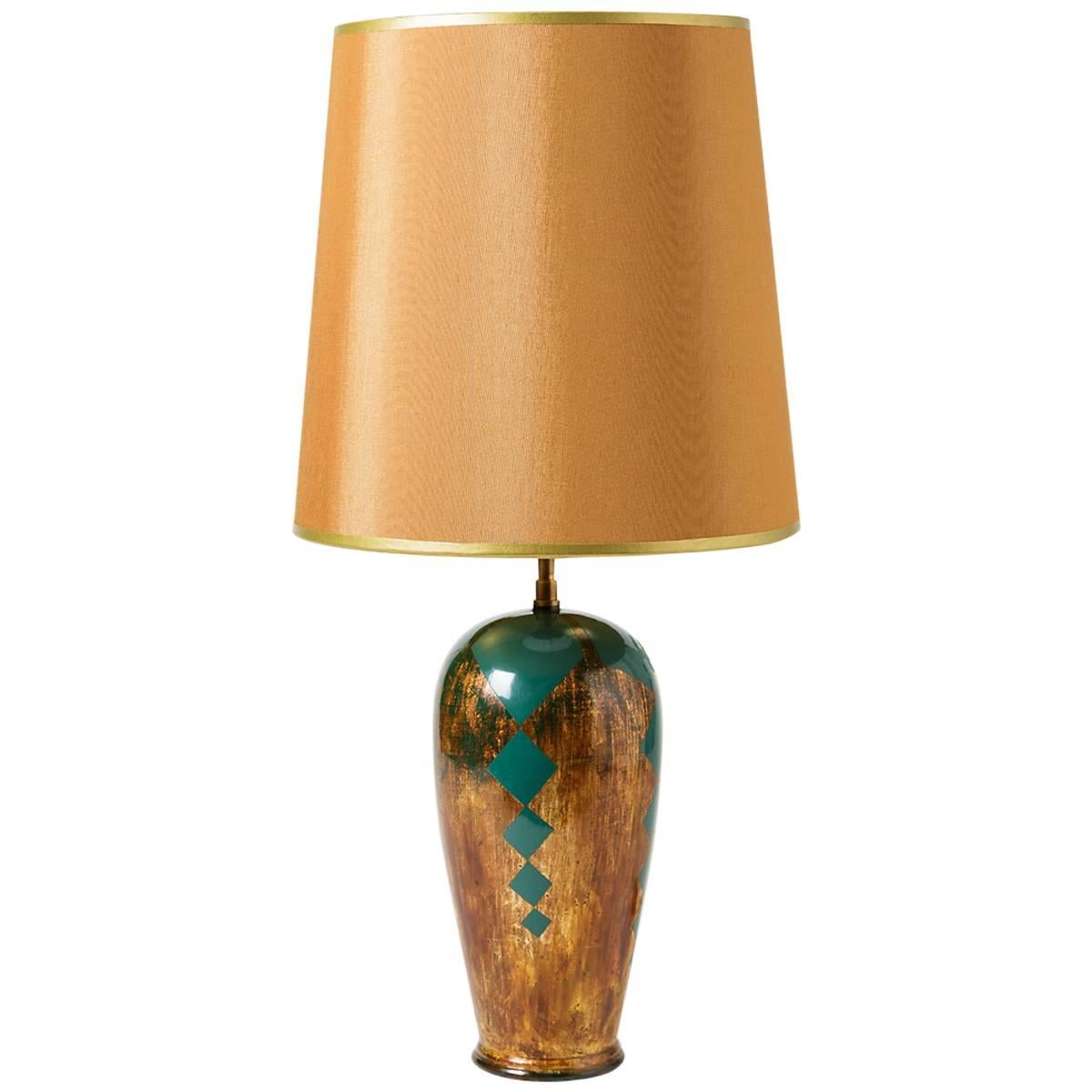 Elegant Lacquered Wood on a Gilt Background Table Lamp by Paul-Etienne Sain For Sale
