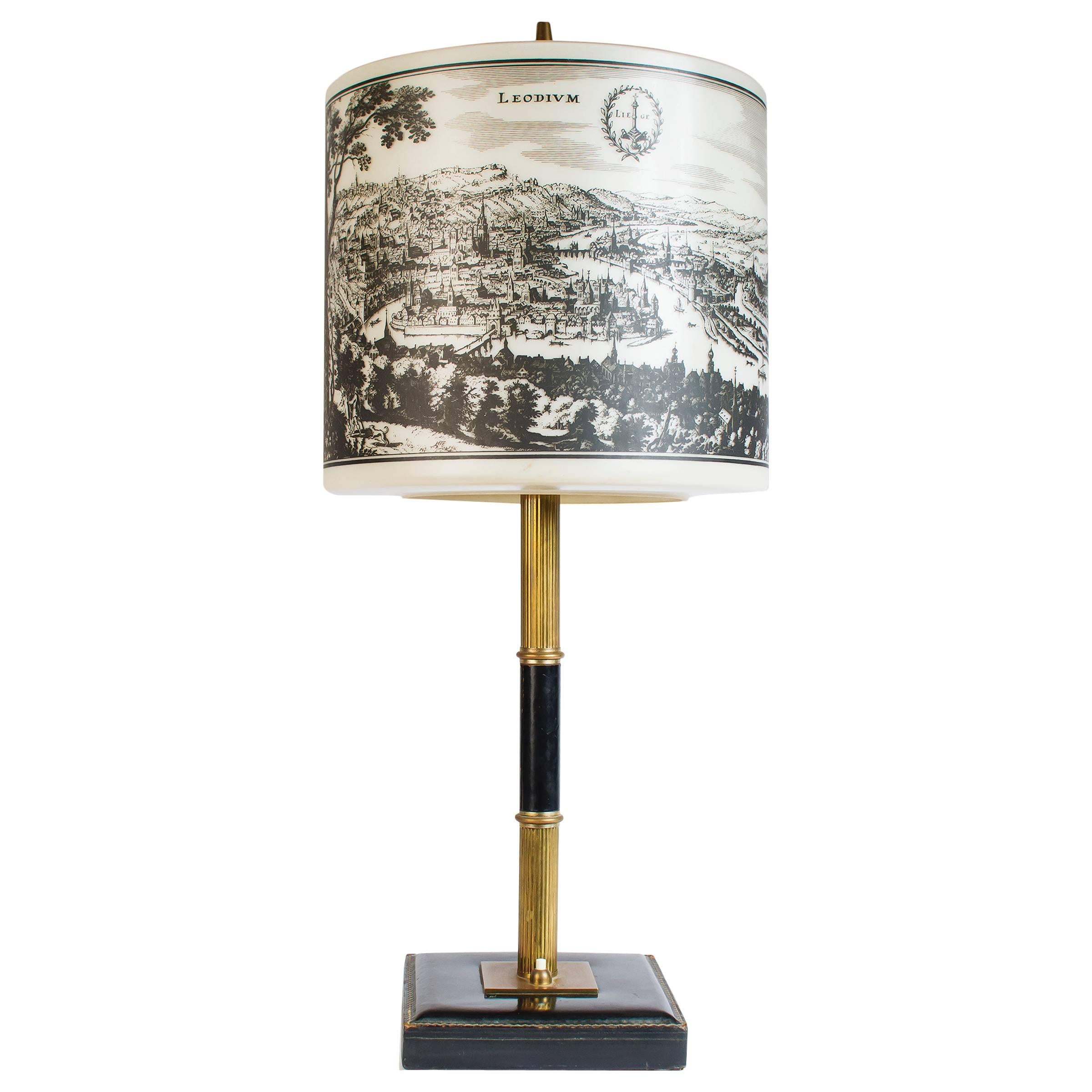 Table Light with Pictures of Spa and Liège in the Style of Jacques Adnet For Sale