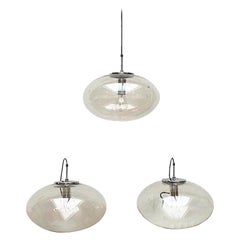 Set of 3 Mid-Century German Space Age Glass Ufo Pendant Lamps from Limburg