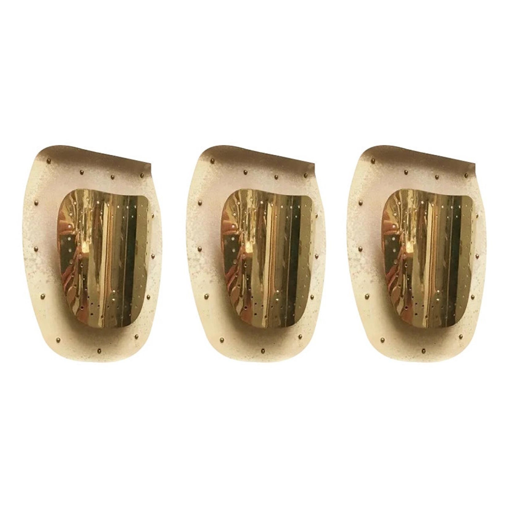 Set of 3 Mid-Century Brass Wall Lamps, 1950s