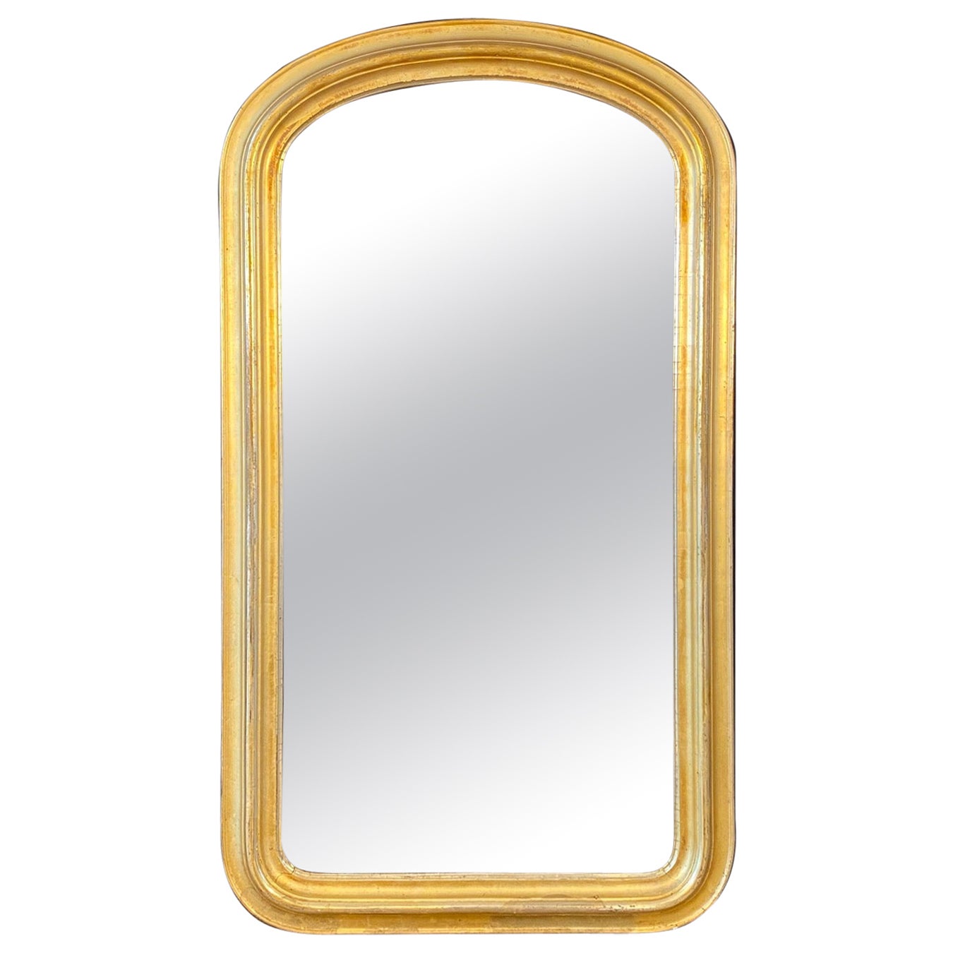 Large 19th Century French Louis Philippe Style Gold Gilt Mirror with Arched Top