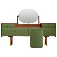 Roger Landault Green  Vanity and Chair, Modernist, France Mid Century 1950