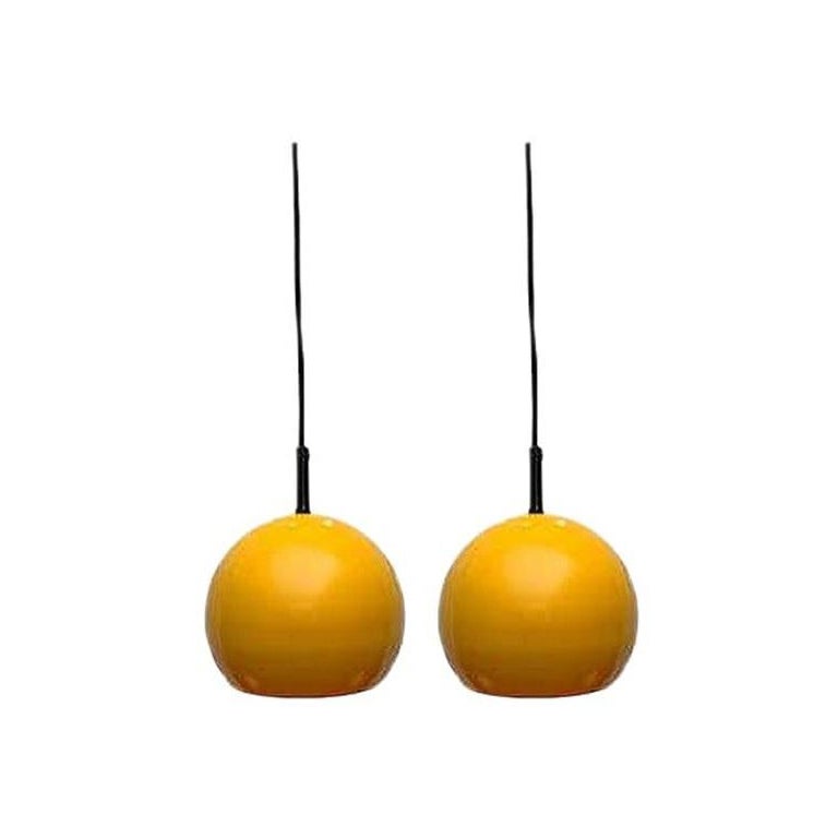 Set of 2 Mid-Century German Space Age Metal Ball Pendant Lamps