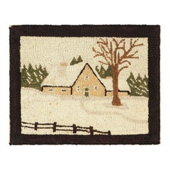 Tappeto antico con ganci in beige-crema con immagini di vita rurale - Rug & Kilim