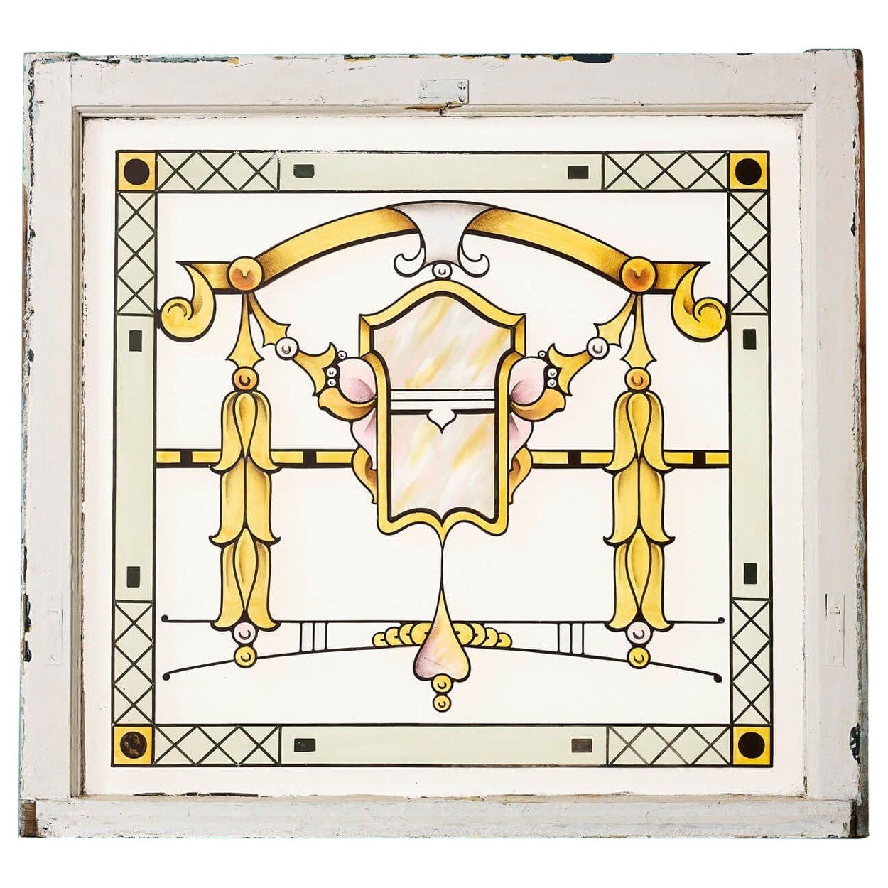 Fenêtre à vitrail et gravure de style Art Nouveau