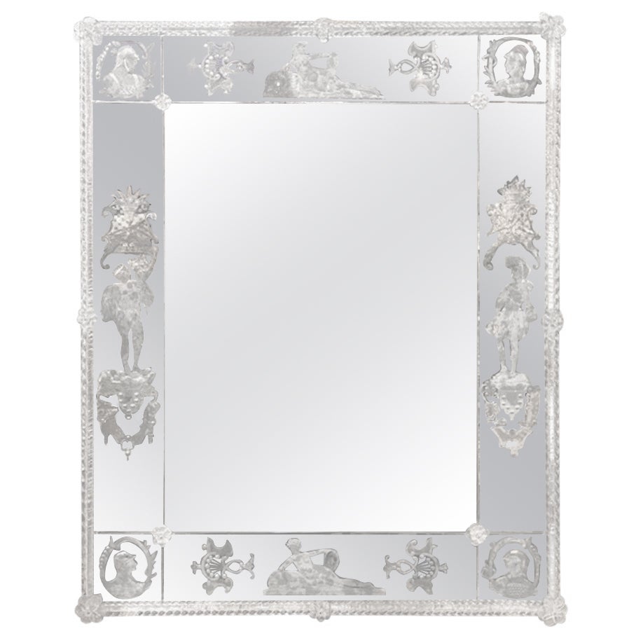 Miroir vénitien figuré gravé du 19e siècle