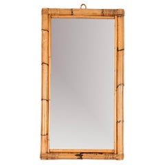 French Riviera Bamboo and Rattan Wicker Rectangular Mirror, Italy 1970s