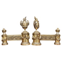 Antique Pair of 19th Century English Brass Andirons
