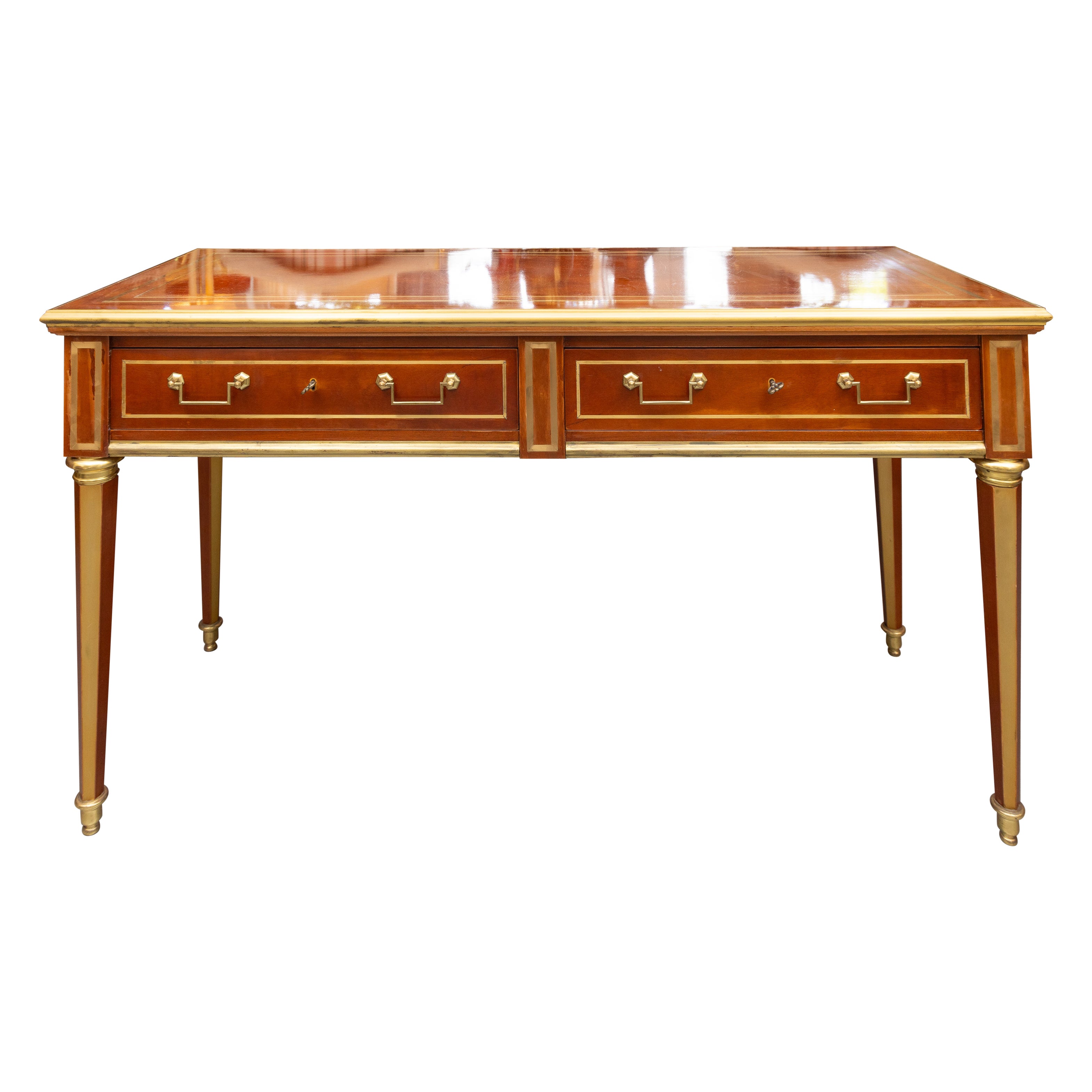 Vintage Mahogany Brass-Bound Two Drawer Desk / Sofa Table For Sale